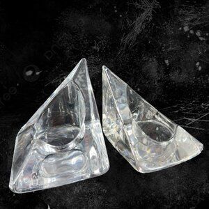 Nybro Art Glass Pyramid Pillar Candle Holder Clear‎ Set 2 Tord Kjellstrom Sweden